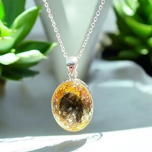 Large Chunky Citrine Sterling Silver Necklace